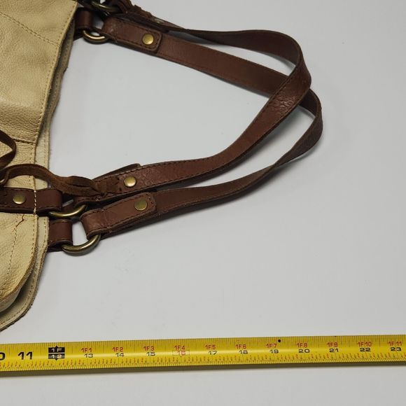 Lucky Brand Leather Purse Double Handle Brown Yellow Tote Hobo Boho Shoulder Bag - Picture 9 of 16